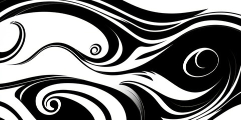 Fototapeta premium A dynamic black and white background with flowing, swirling shapes that create a sense of movement and fluidity. Ideal for creative branding, modern art projects, or minimalistic web designs.