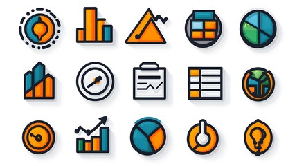 Statistical business graph icons, professional line art set for financial reports