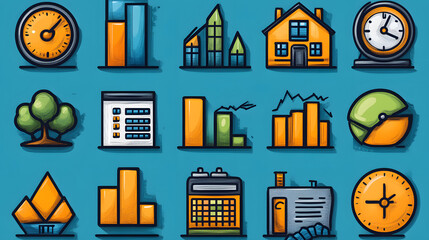 Statistical business graph icons, professional line art set for financial reports