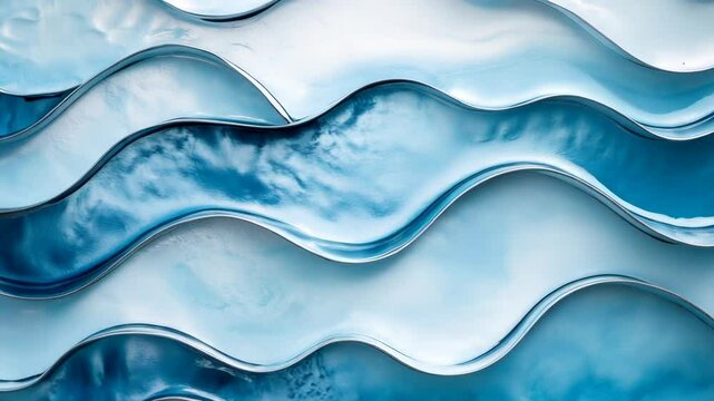 The image is a blue and white wave pattern. The blue and white colors create a calming and serene mood. The wave pattern suggests movement and energy, while the blue