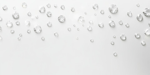 A minimalist white background with scattered, sparkling diamond reflections. The diamonds shine subtly, creating an elegant and clean aesthetic thatвАЩs perfect for chic wedding designs, upscale