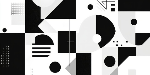 A stark black and white background with bold geometric shapes, each one distinct yet interconnected. The dynamic composition is perfect for modern art, tech branding, or cutting-edge product visuals.