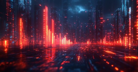 Futuristic Digital Business Market Growth Analysis with Neon Graphs and Charts