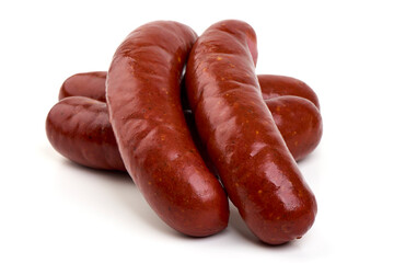 Oktoberfest Smoked pork Sausages, isolated on white background.