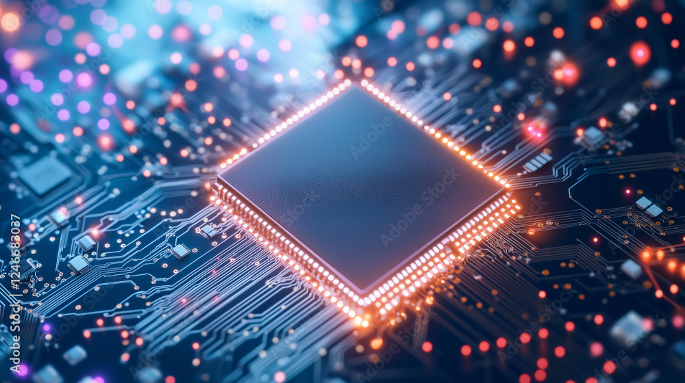 Poster central processing unit: a close-up shot of a powerful central processing unit (cpu) glowing brightl