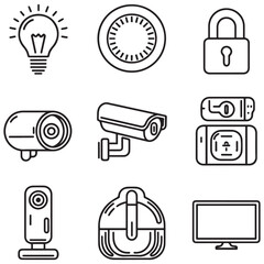 Fototapeta premium Set of 9 outline icons related to smart house. Linear icon collection. Editable stroke. Vector illustration