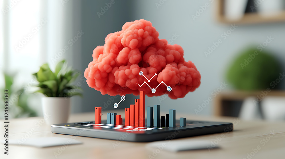 Poster dynamic data visualization cloud modern workspace digital art professional environment close-up view