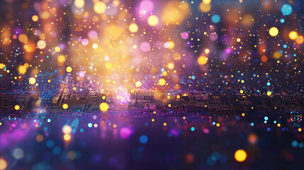 Fototapeta premium Shimmering Celebration: A vibrant, abstract bokeh background of colorful lights, creating a festive and celebratory mood. Perfect for party invitations, events, or celebratory themes. 