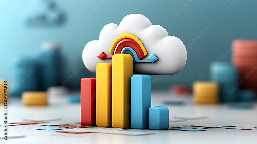 Aufkleber growing data insights with colorful bar graphs and clouds a creative visualization of analytics in a