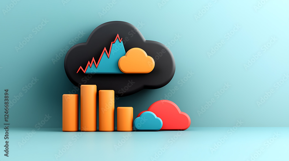 Poster cloud computing data analysis visualization modern office infographic digital environment aesthetic 
