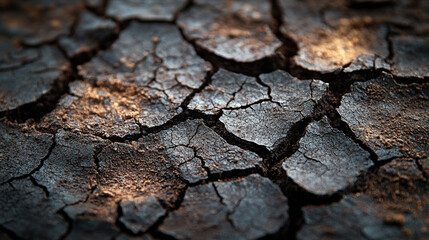 Cracked dry earth surface displaying signs of drought and erosion in a natural landscape
