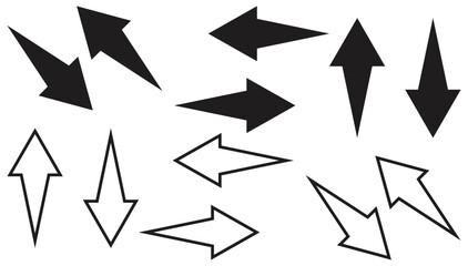 Assorted Bold and Hollow Arrow Designs. Isolated On Transparent Background.