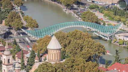 Timelapse of the Bridge of Peace, a bow-shaped pedestrian bridge in Tbilisi, Georgia © HyperlapsePro