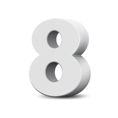 3d Number Eight White color for 8 March, International Women's Day card.