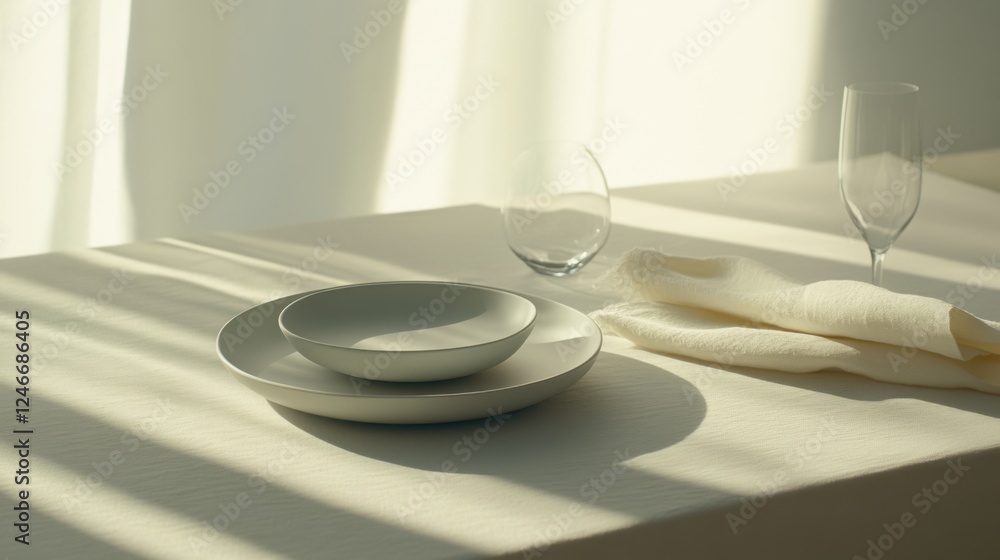 Poster elegant table setting with soft light and minimalist dishes