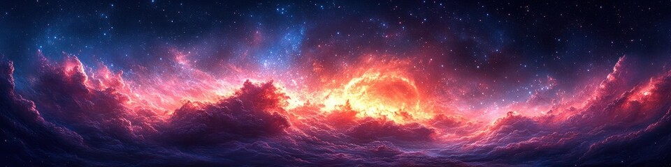 Cosmic Swirling Galaxy Night Sky with Nebula and Stars in Pink and Purple Hues