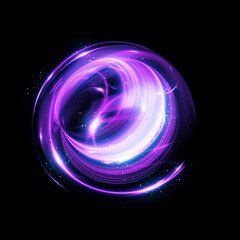 Naklejka premium Glow swirl light effect. Circular lens flare. Abstract rotational lines. Power energy element. Luminous sci-fi. Shining lights. Swirl trail effect. .Dynamic ellipse. Neon gradient. Purple illusion