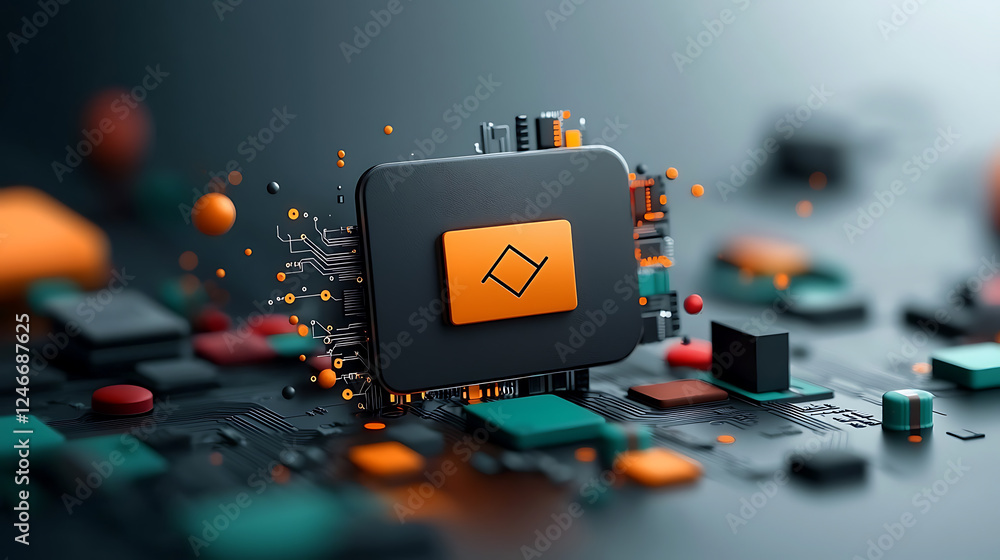 Poster innovative technology development digital workspace abstract image high-tech environment close-up vi