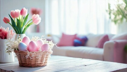 Naklejka premium Wnętrze salonu z dekoracjami wielkanocnymi