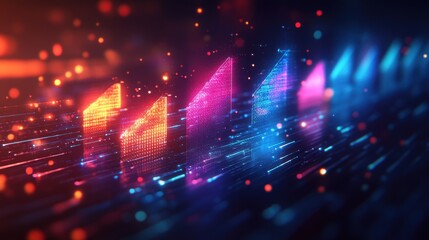 Fototapeta premium Growth Graph Business Chart Data Diagram on Success Presentation Background with Upward Arrows in Blue