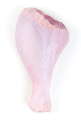Raw Turkey Drumstick Isolated on White Background.