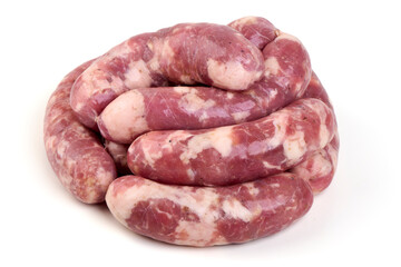 Raw Chopped Meat Sausages Isolated on White Background.