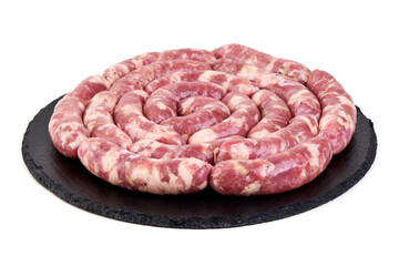 Raw Chopped Meat Sausages Isolated on White Background.