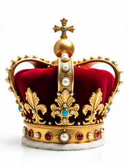 The Royal Coronation Crown Isolated Golden crown with red jewel accents golden crown isolated on white background