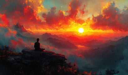 Yoga Meditation at Sunset in a Mountain Landscape