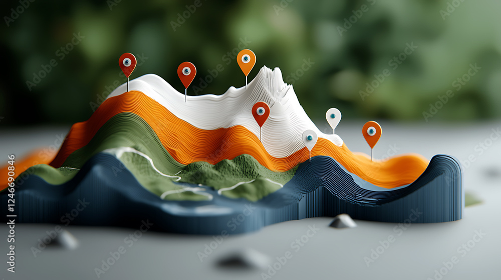 Poster exploring geographic data visualization techniques mountain landscape 3d model natural environment c