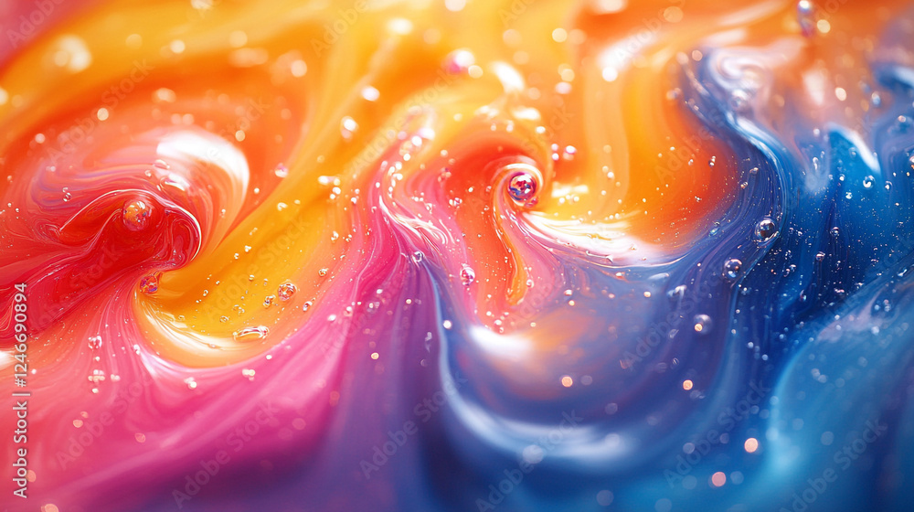 Poster Vivid swirls of color blend in mesmerizing liquid patterns during a creative project