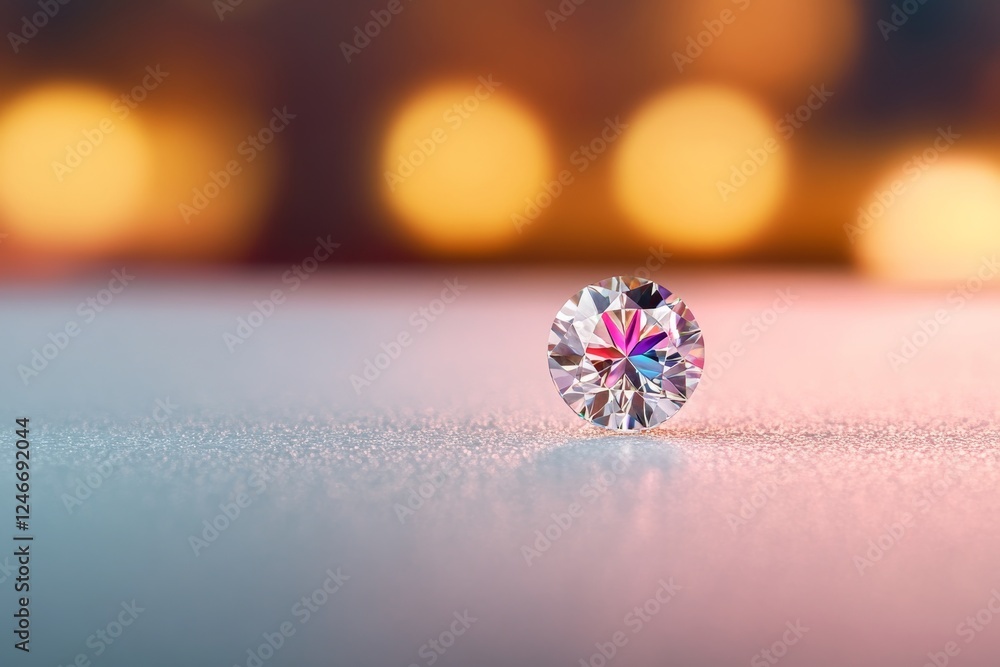 Aufkleber a brilliant-cut diamond with flawless clarity is centered on a white surface, reflecting tiny rainbo