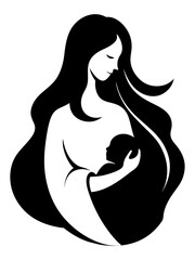 Newborn mother logo concept silhouette vector Mom and Baby logo design template