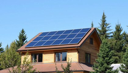 Modern Eco-Friendly House with Solar Panels in Natural Setting