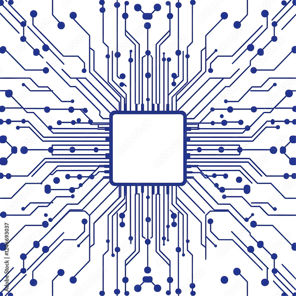 Aufkleber abstract blue circuit board design with central microchip element