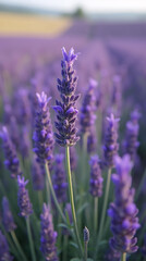 Obraz premium Dramatic Close-up of Single Lavender Stalk with Rich Purple Blossoms