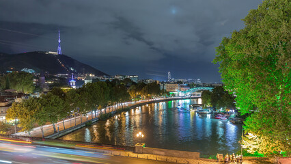 Bridge of Peace night timelapse, a bow-shaped pedestrian bridge in Tbilisi, Georgia © HyperlapsePro