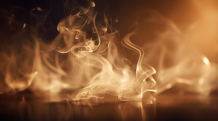 Fototapeta premium Golden smoke rising creating abstract shapes on dark background