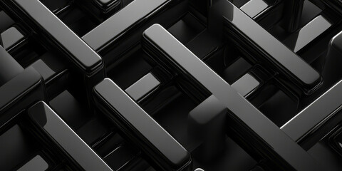 A minimalistic black and white background with a series of interwoven geometric shapes creating a sense of interconnectedness. Perfect for corporate branding, digital art, or tech visuals.