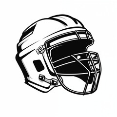 Fototapeta premium Hockey helmet, angle view, badge, simple black and white drawing highlighted on a white background, no people, picture, image for printing, hockey, safety