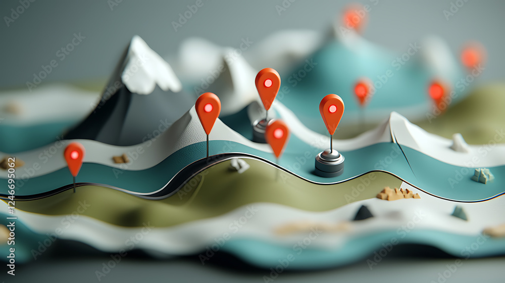 Poster exploring geographic data visualization techniques mountain landscape 3d map model creative environm
