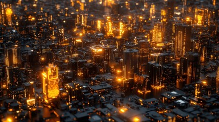 Obraz premium Bright City Lights at Night Overlooking Urban Landscape Aerial View