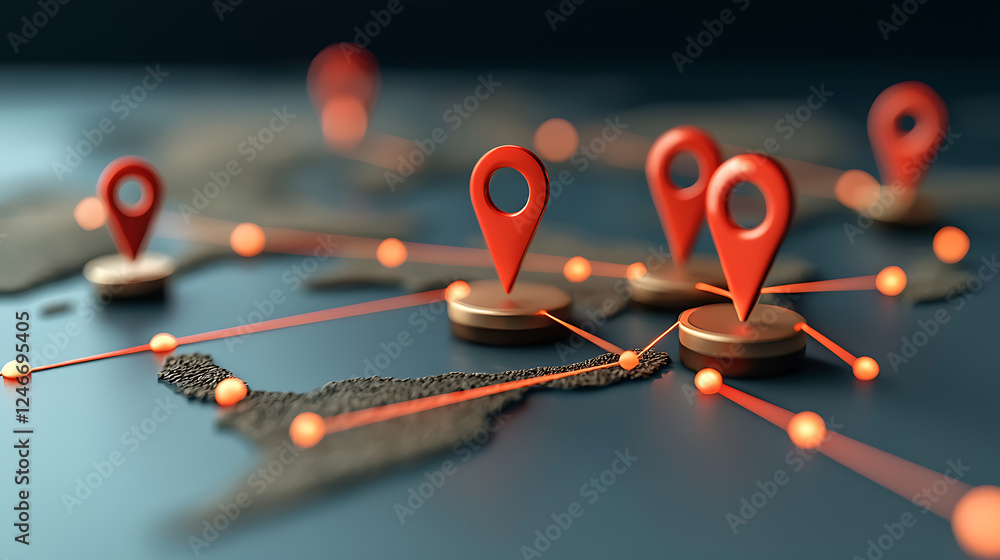 Poster map navigation with location pins digital world graphic design technology environment close-up view 