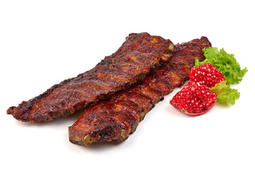Raw pork ribs pieces isolated on white background.