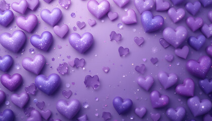 Purple glitter hearts scattered on lavender background