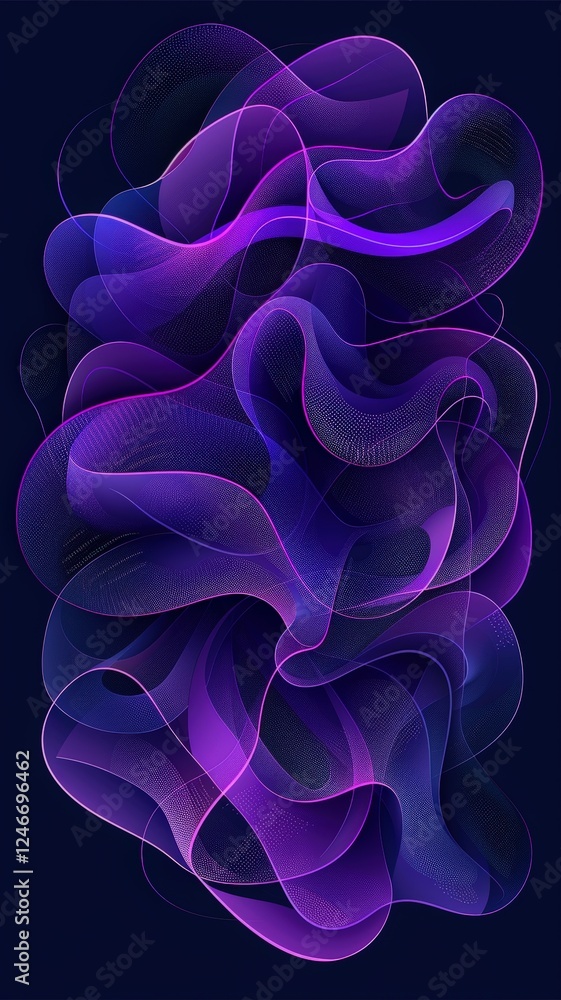 Poster a mesmerizing abstract design featuring flowing shapes in shades of purple against a dark background