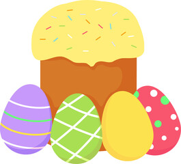 Easter bread and decorated easter eggs. Vector illustration with transparent background. 
