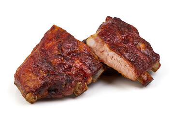 Raw pork ribs pieces isolated on white background.
