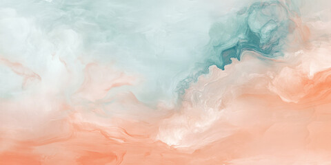 Fototapeta premium A soft cloudy texture background in shades of pastel peach, pale blue, and white, resembling a dreamy sky.