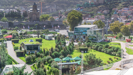 Metekhi Virgin Mary Assumption Church and Rike Park aerial timelapse. Tbilisi, Georgia. © HyperlapsePro
